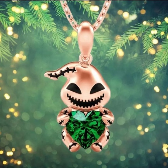 Oogie Boogie heart Necklace Gold jewelry TNMBC NMBC evil Villain nightmare stone - Picture 2 of 9